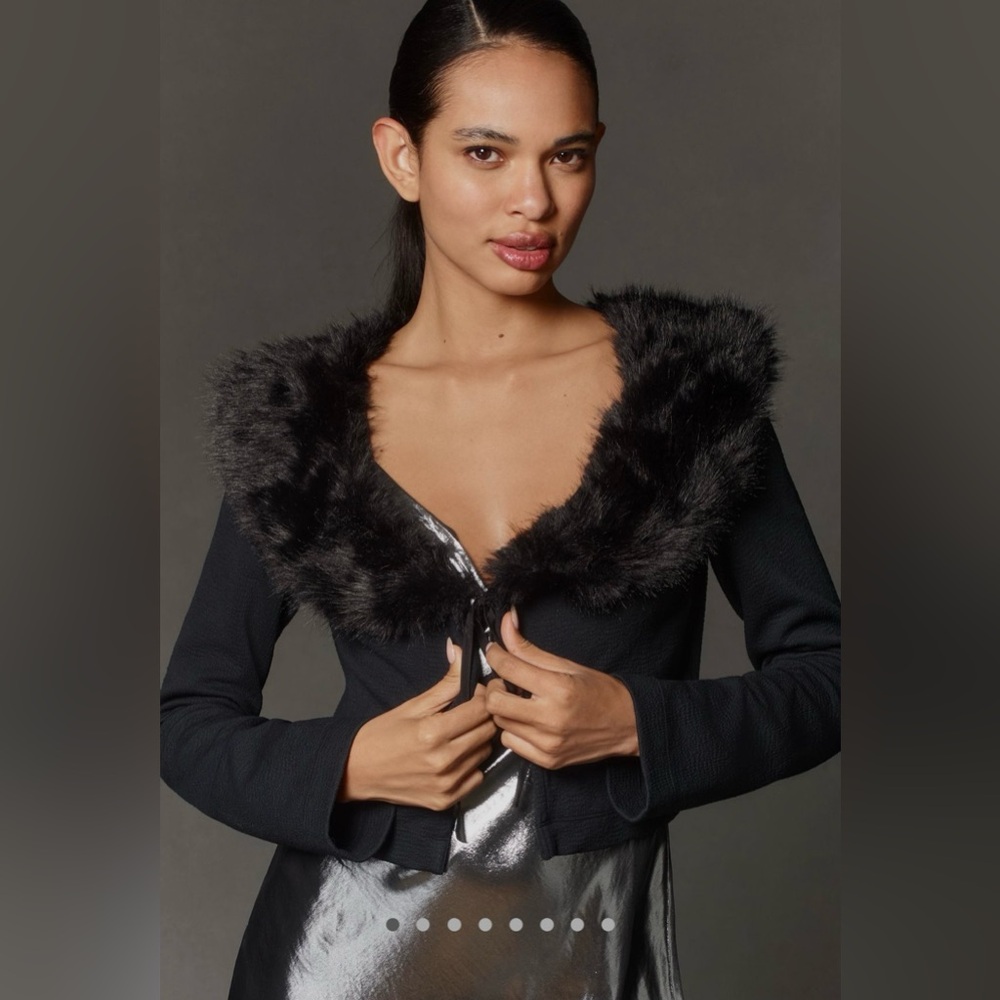 Anthropologie Maeve Faux fur collar crop cardigan sweater